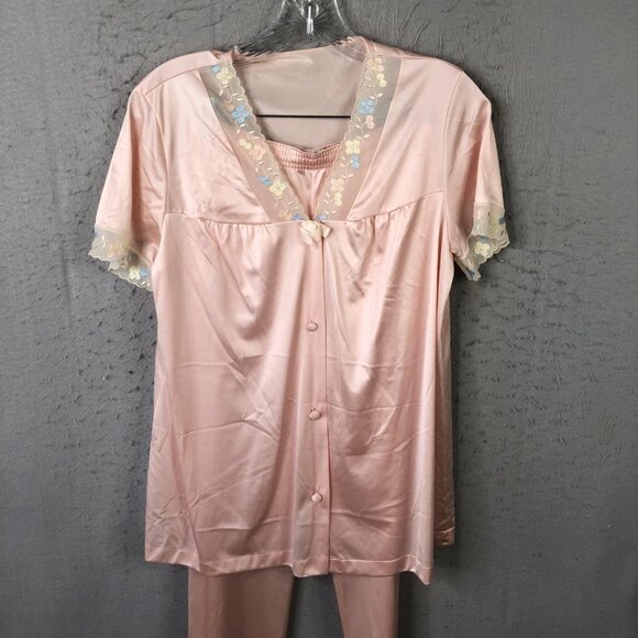 VINTAGE Vanity Fair 3 Piece Pajama Set Womens 34 Pink Nylon Robe Made USA 90s - Picture 13 of 16